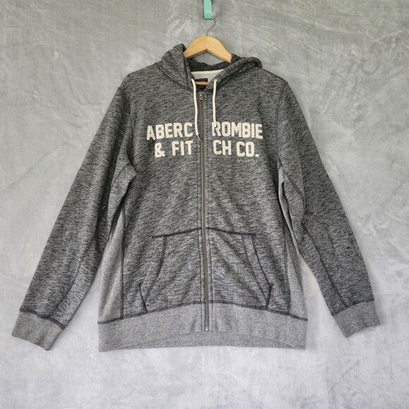 Abercrombie Fitch Hoodie Jacket Mens Medium Full Zip Patch Logo Spell Out Hooded - Picture 8 of 9
